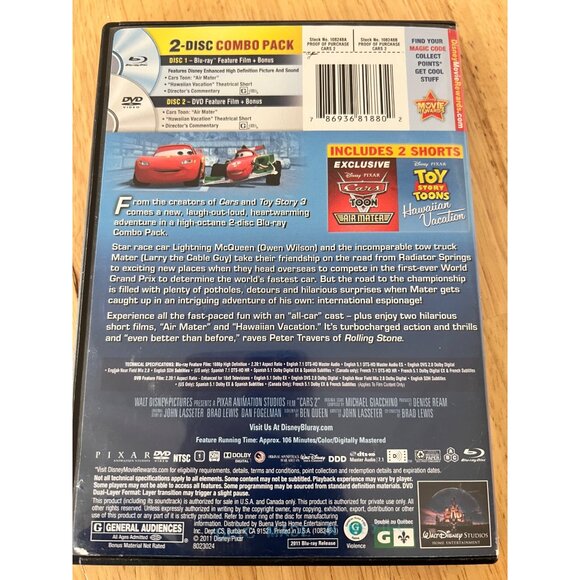 Cars 2 2011 DVD + Blu-Ray 2-Disc Combo Pack Disney Pixar Movie Pre-Owned - Picture 5 of 5